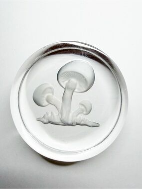 Vintage Val St Lambert Mushroom Clear Glass Paperweight